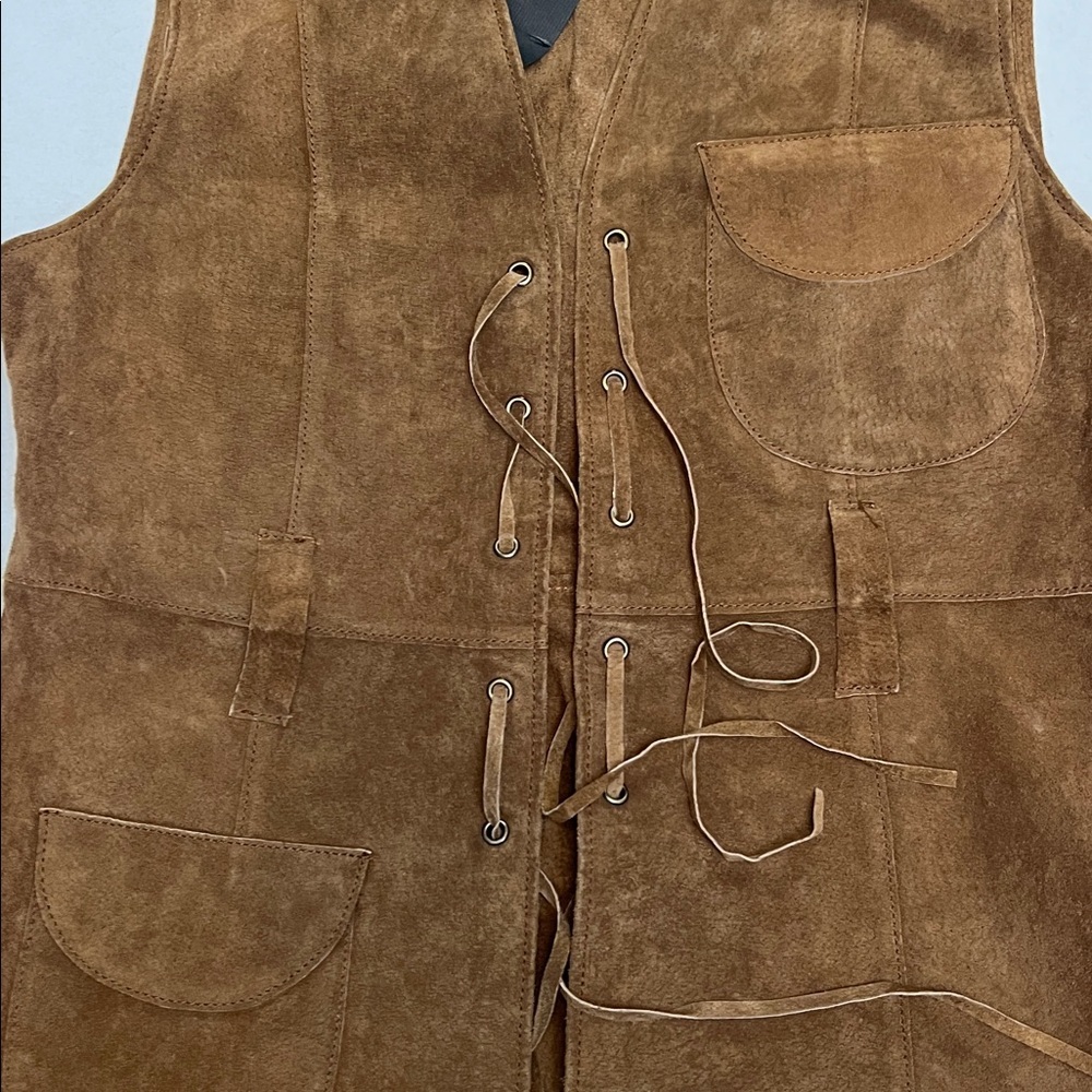 ZARA BROWN LEATHER LACE-UP FESTIVAL BOHO VEST SIZE MEDIUM - Picture 16 of 16